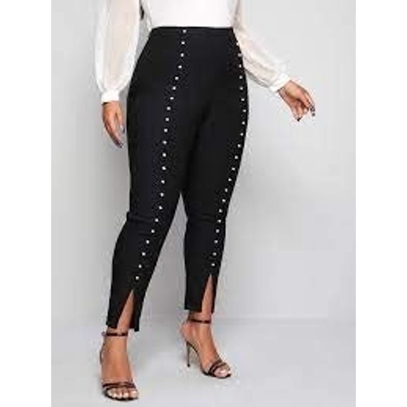bloom Pants - BloomChic Size 2XL - Black Pants Pearl Beaded Split Hem NWT